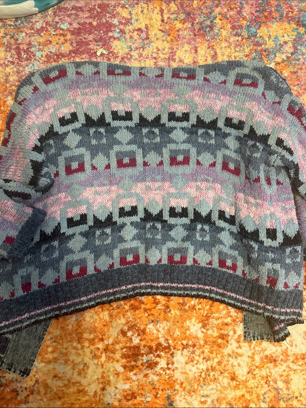 Free People Multicolor Geometric Shawl Collar Cardigan - Blue, Pink, Gray - Picture 6 of 6